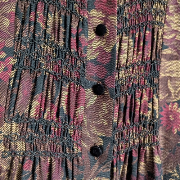 Vintage 80s Victorian Gothic Floral Long Sleeve Maxi Dress With Velvet Collar 8 - Picture 4 of 8